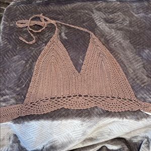 Sexy crochet cropped halter top